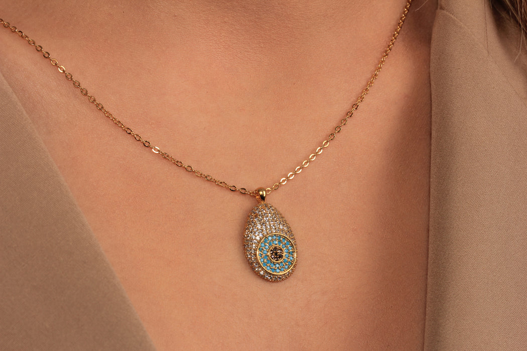 17'' +2'' 24k Shiny Gold CZ Evil Eye Ready Necklace, Mixed Stone Eye Charm Necklace, DC192-26