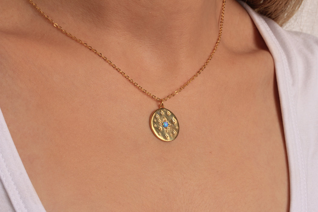 17'' +2'' 24k Shiny Gold Micro Pave North Star Pendant Ready Necklace, CZ Pole Star Medallion Necklace, DC21-7