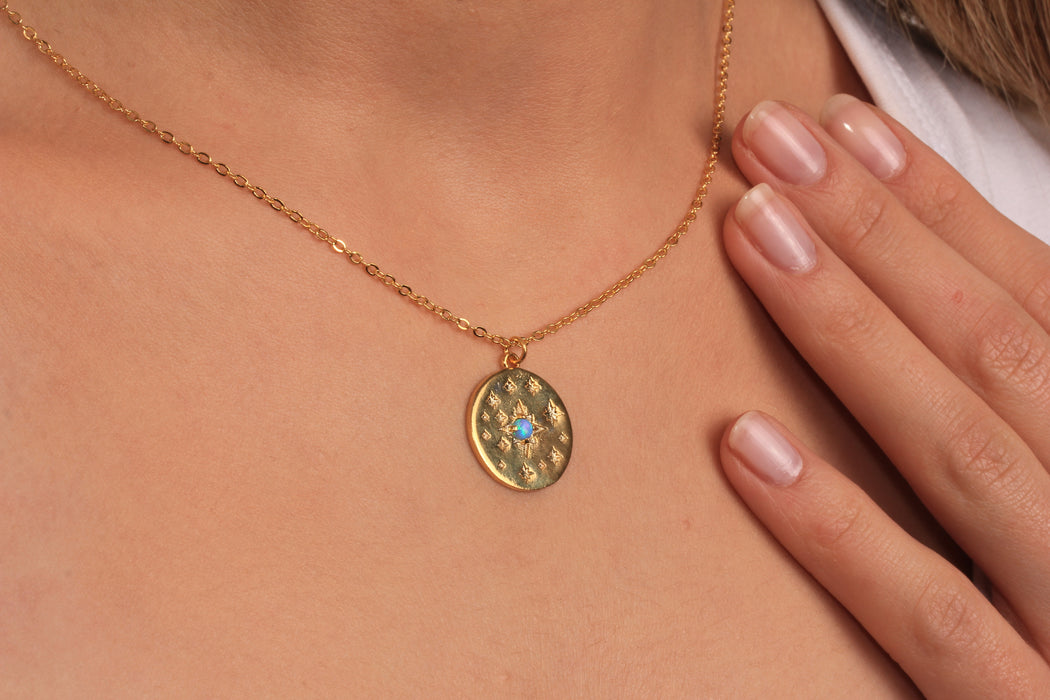 17'' +2'' 24k Shiny Gold Micro Pave North Star Pendant Ready Necklace, CZ Pole Star Medallion Necklace, DC21-7