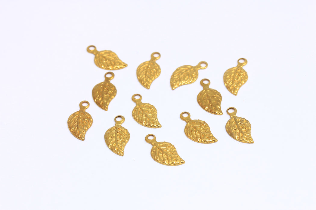 Ciondolo a forma di foglia in ottone grezzo da 6,5x12 mm, ciondoli a forma di foglia, perline per bracciale a forma di foglia, FNL9