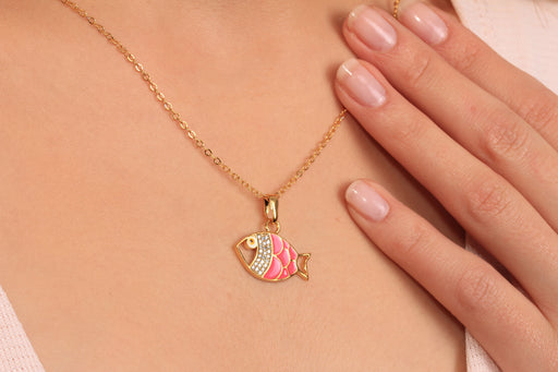 Gold Necklace With Cubic Zirconia Fish Pendant