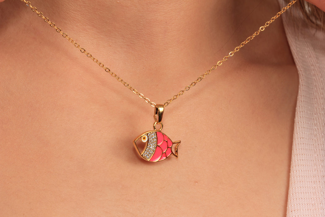 Collana a forma di cuore in oro lucido 24k da 17'', collana a forma di cuore in smalto rosso,