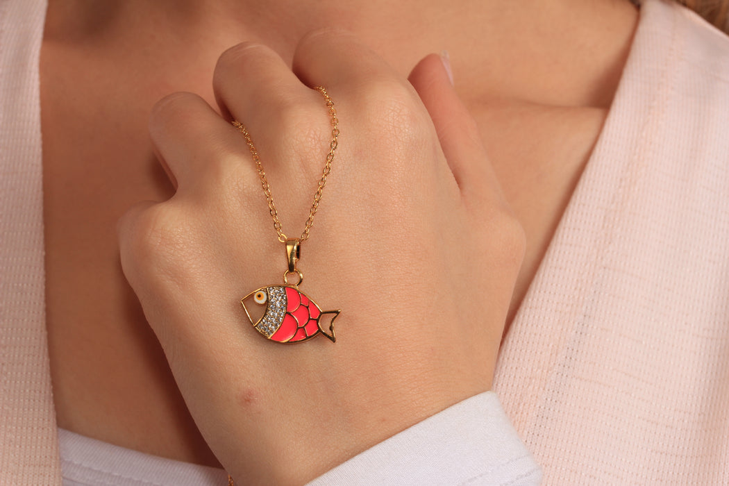 Collana a forma di cuore in oro lucido 24k da 17'', collana a forma di cuore in smalto rosso,