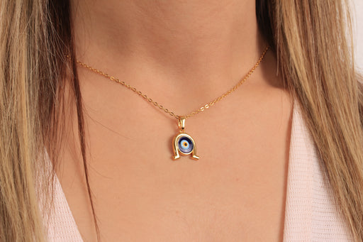Gold Necklace With Horseshoe Evil Eye Charm
