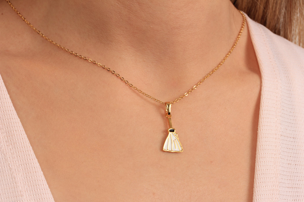 17'' +2'' 24k Shiny Gold Witch Broom Ready Necklace, Enamel Halloween Broom Charm Necklace, DC21-18