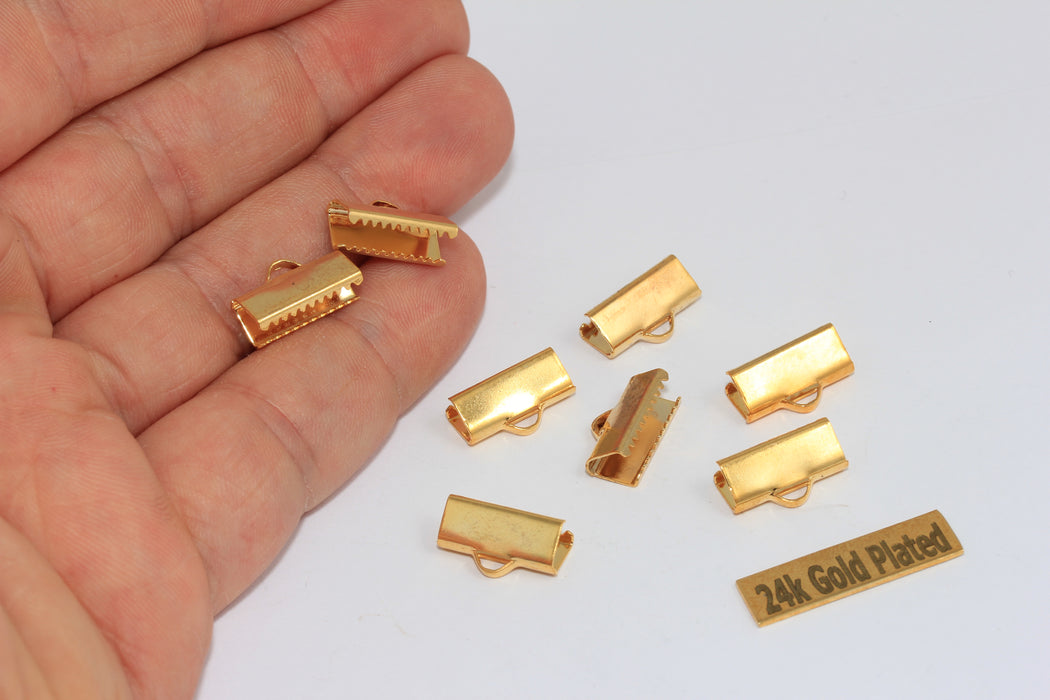 Fermacorda, fermacorda, fermagli per nastri in oro lucido 24k da 15 mm, BRT512