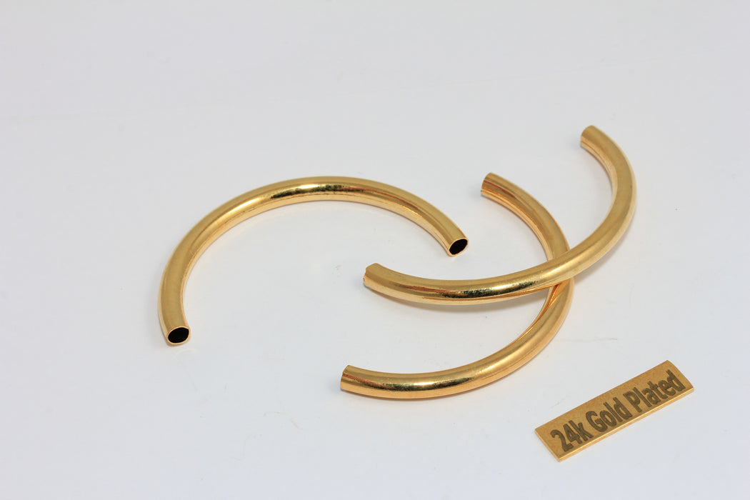 4x50mm 24k Shiny Gold Cuff Tubes, Tube Necklace, Round Cuff Tubes, BRT526