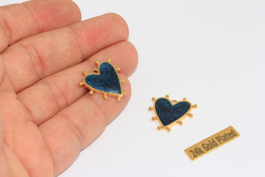 Ciondoli a forma di cuore in oro lucido 24k da 21 mm, collana dell'amore, TOH, BRT533