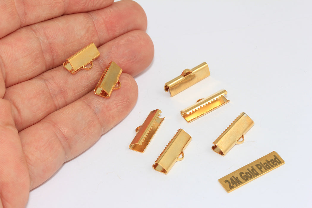 20mm 24k Shiny Gold Ribbon Crimps, Fasteners Clasps,  BRT513