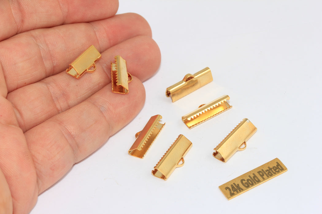 20mm 24k Shiny Gold Ribbon Crimps, Fasteners Clasps,  BRT513