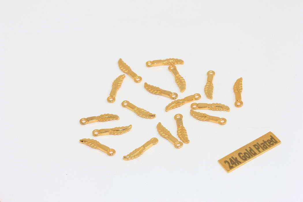 Ciondoli in foglia d'oro lucido 24k 4x16 mm, componenti placcati in oro, BRT498
