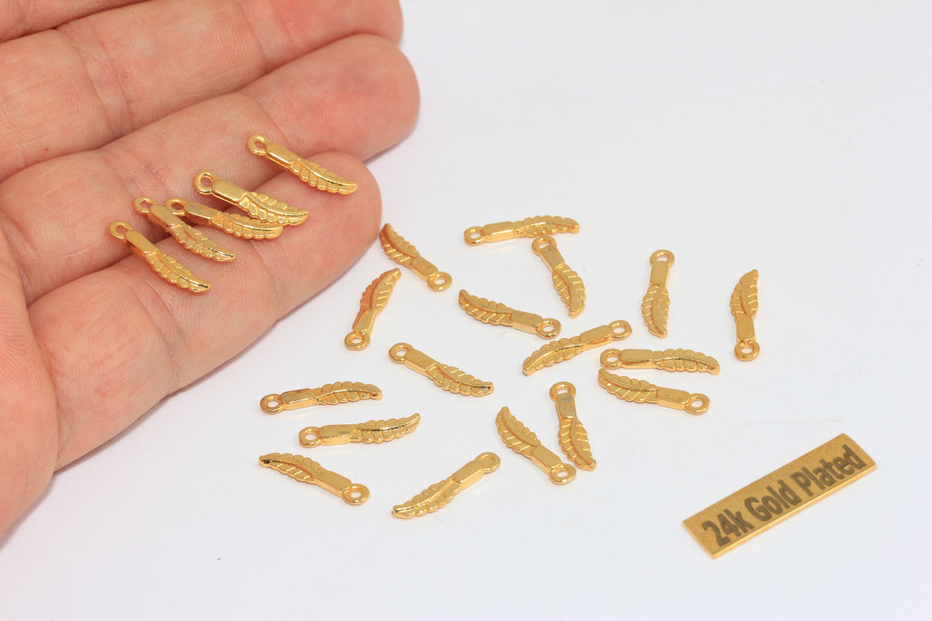 Ciondoli in foglia d'oro lucido 24k 4x16 mm, componenti placcati in oro, BRT498