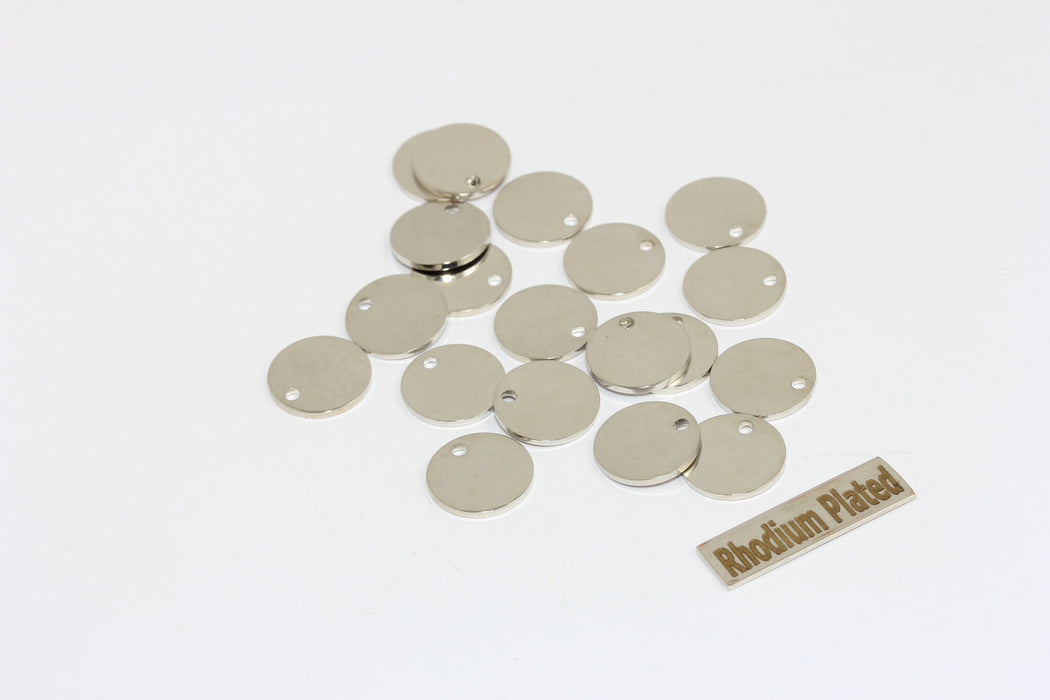 12 mm Rodyum Kaplama Yuvarlak Charms, Yuvarlak Disk, Damgalama Etiketi, BRT522