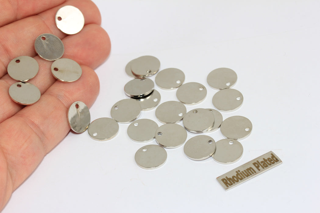 12 mm Rodyum Kaplama Yuvarlak Charms, Yuvarlak Disk, Damgalama Etiketi, BRT522
