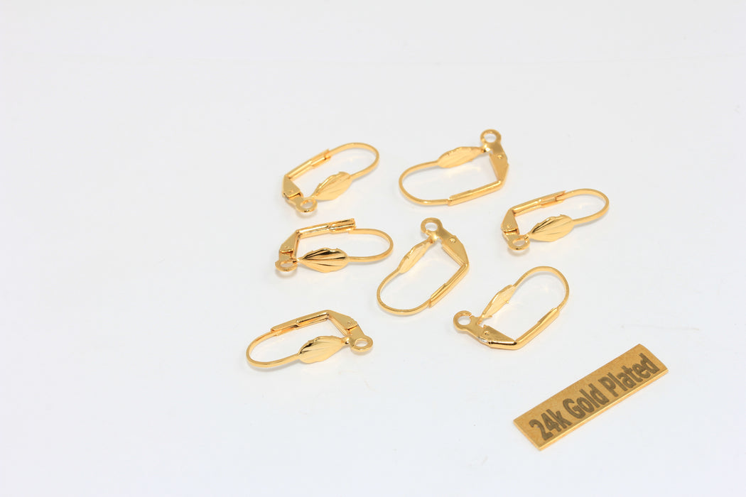 Orecchini a leva con chiusura a leva in oro lucido 24k da 9x18 mm, con passante, orecchini a foglia, BRT518