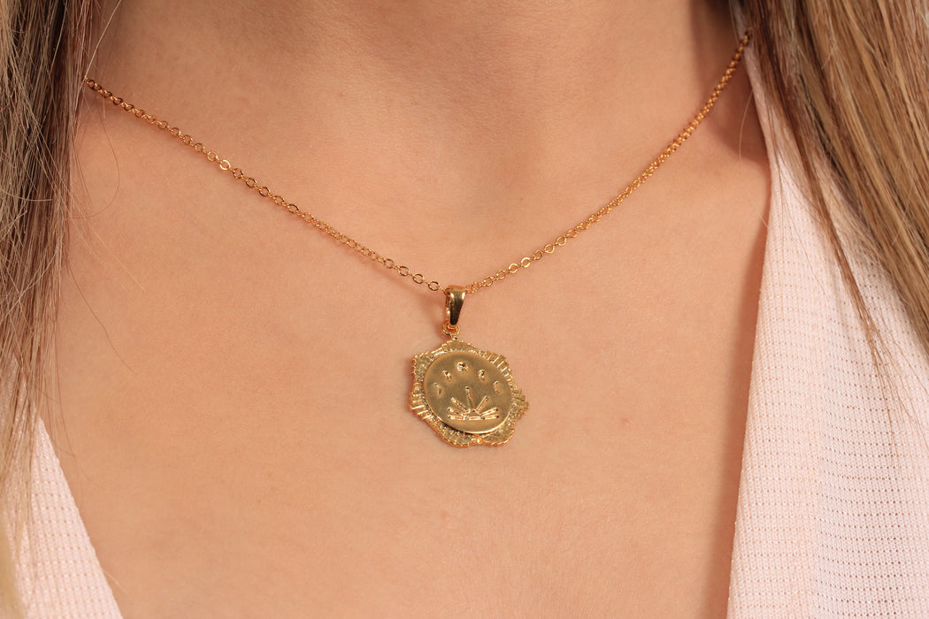 17'' +2'' 24k Shiny Gold Moon Phases Pendant Ready Necklace, Moon And Sun Medallion Necklace, DC21-22