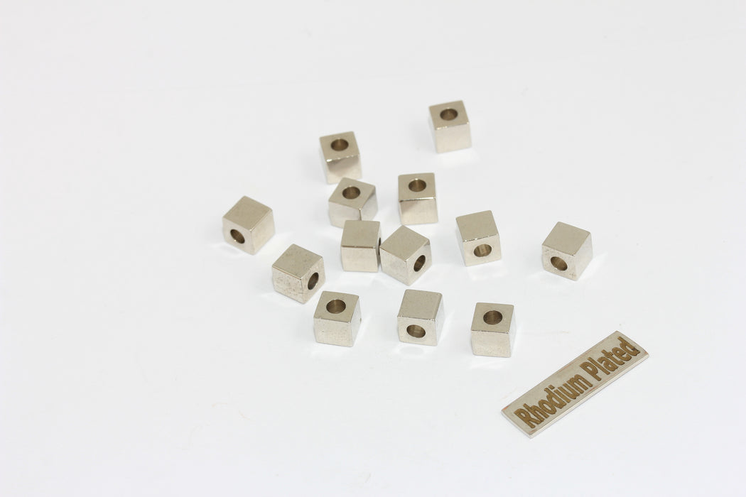 6mm Rhodium Plated Cube Beads, Cube Bracelet Charms, BRT531