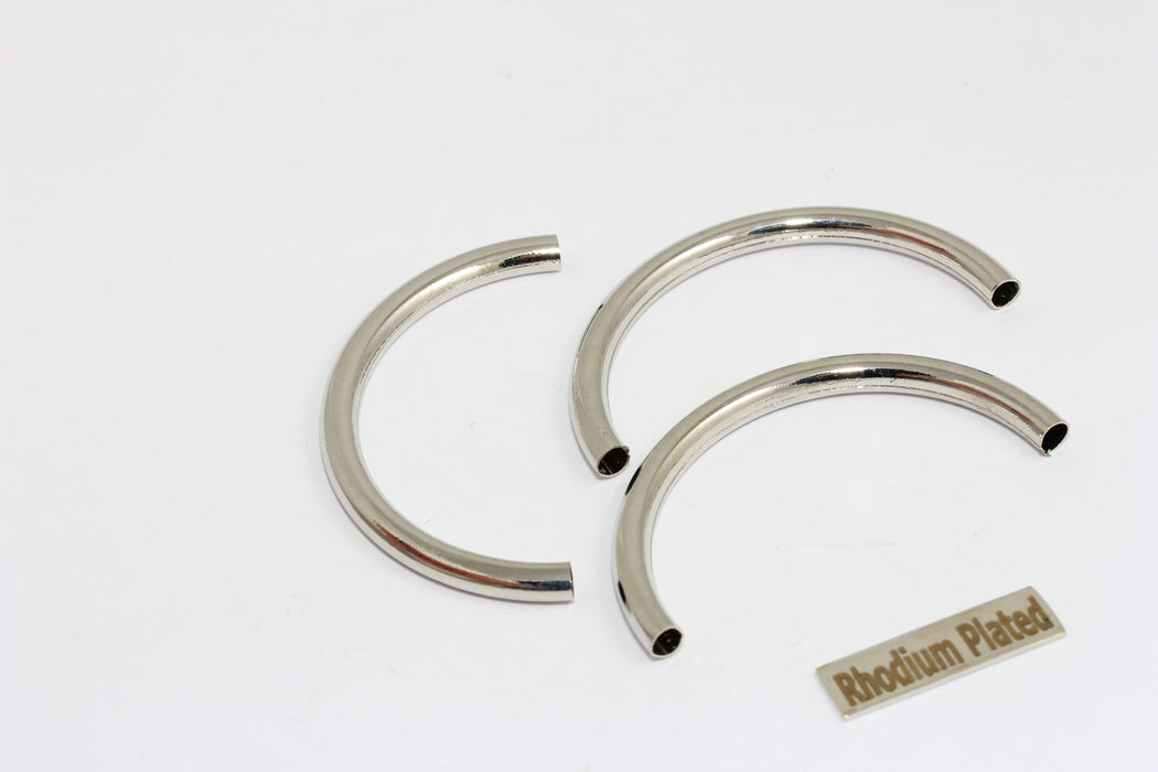 4x50mm Rhodium Plated Curved Tubes, Cuff Bracelet,  BRT527