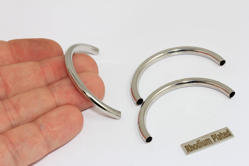 4x50mm Rhodium Plated Curved Tubes, Cuff Bracelet,  BRT527