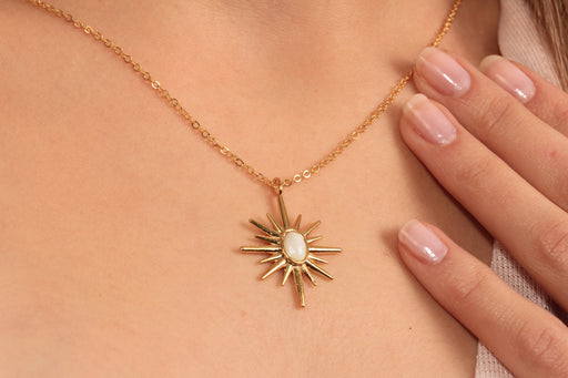Gold Necklace With Enamel Sun Pendant