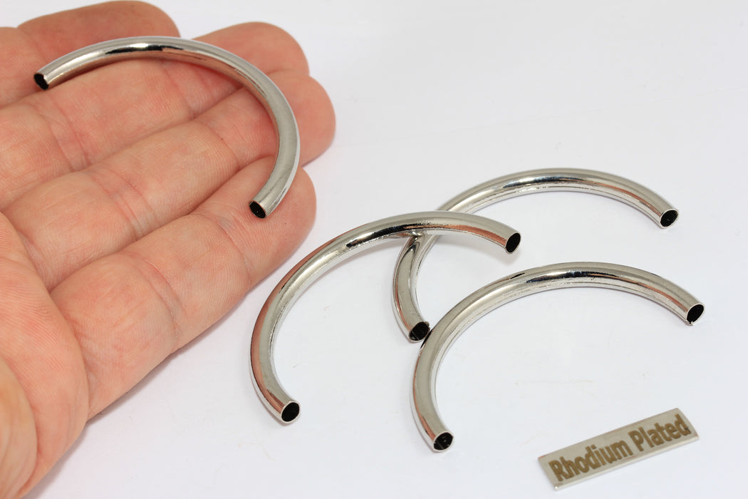 4x50mm Rhodium Plated Curved Tubes, Cuff Bracelet,  BRT527