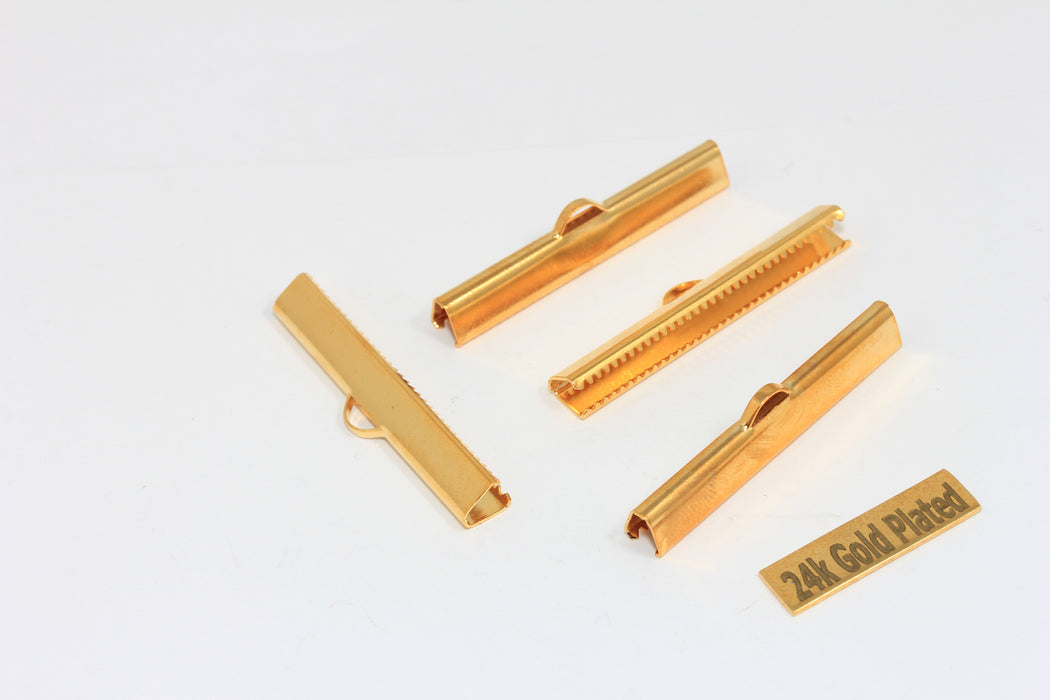 40mm 24k Shiny Gold Ribbon Crimps, Cord End, Fasteners Clasp, Crimp Clasps, Ribbon Claws, BRT516