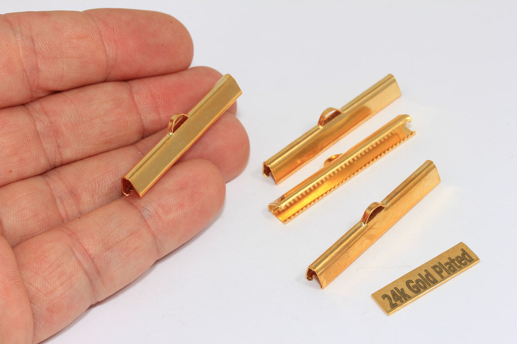 40mm 24k Shiny Gold Ribbon Crimps, Cord End, Fasteners Clasp, Crimp Clasps, Ribbon Claws, BRT516