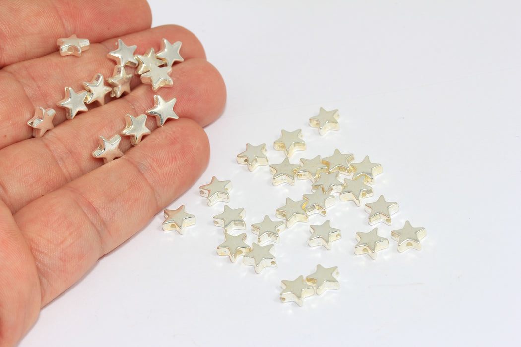 Perline a forma di stella placcate in argento da 8 mm, perline a forma di stella centrale, ciondoli BRT509
