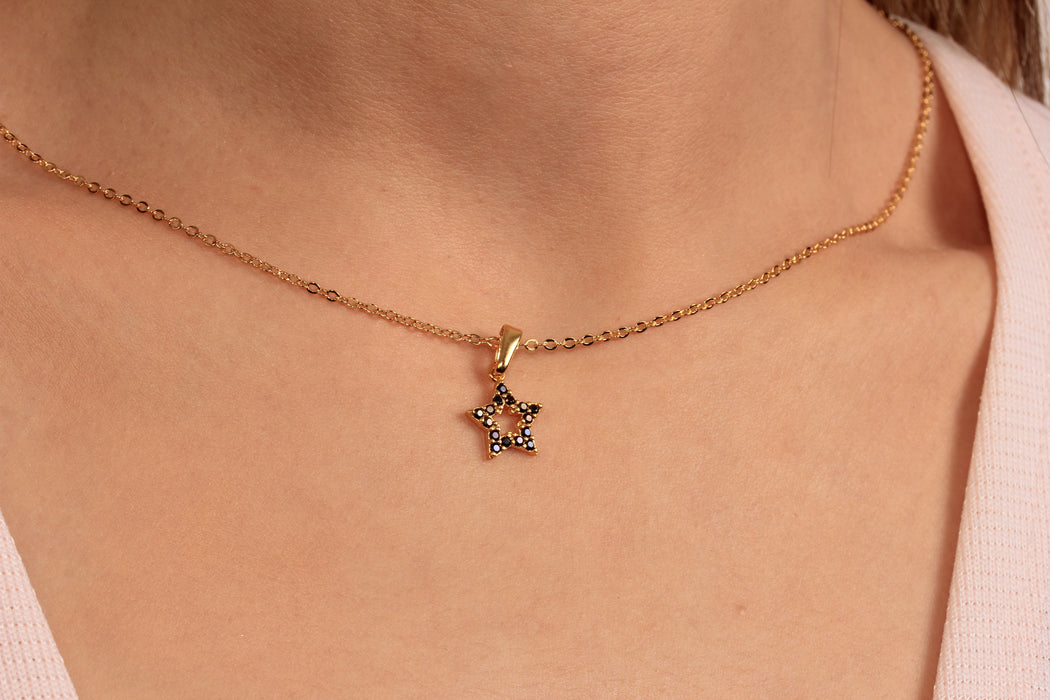 17'' +2'' 24k Shiny Gold Micro Pave Star Pendant Ready Necklace, CZ Star Charm Necklace, DC21-25
