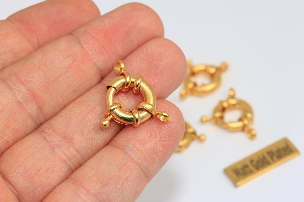 15 mm 24 ayar Mat Altın Yaylı Toka, Yuvarlak Altın Toka, Yüksek BRT491