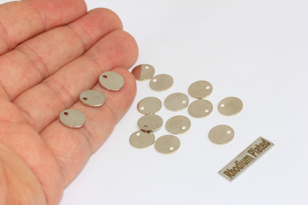 10 mm Gümüş Kaplama Yuvarlak Charms, Yuvarlak Disk, Madalyon BRT521
