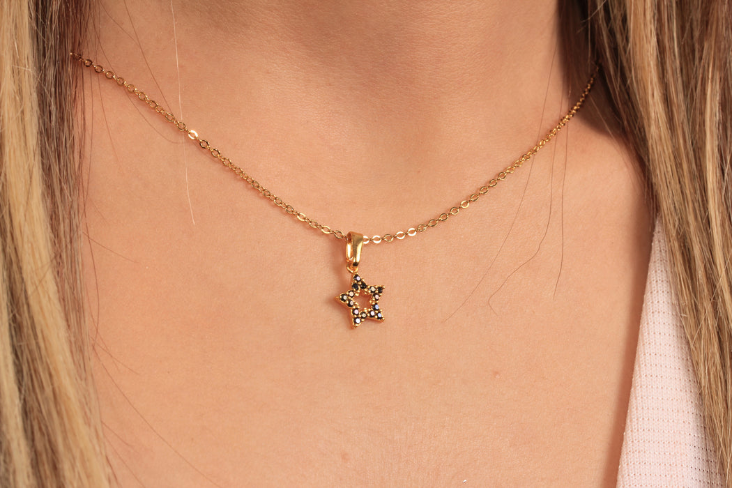 17'' +2'' 24k Shiny Gold Micro Pave Star Pendant Ready Necklace, CZ Star Charm Necklace, DC21-25