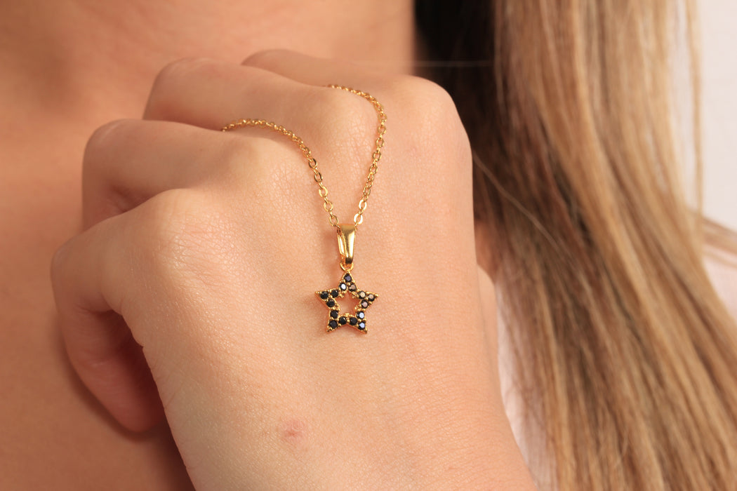 17'' +2'' 24k Shiny Gold Micro Pave Star Pendant Ready Necklace, CZ Star Charm Necklace, DC21-25