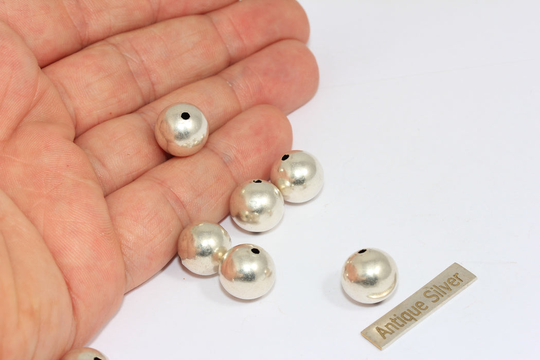 12 mm Antik Gümüş Top Boncuklar, Yuvarlak Top Kolye, Kaplama Top BRT524