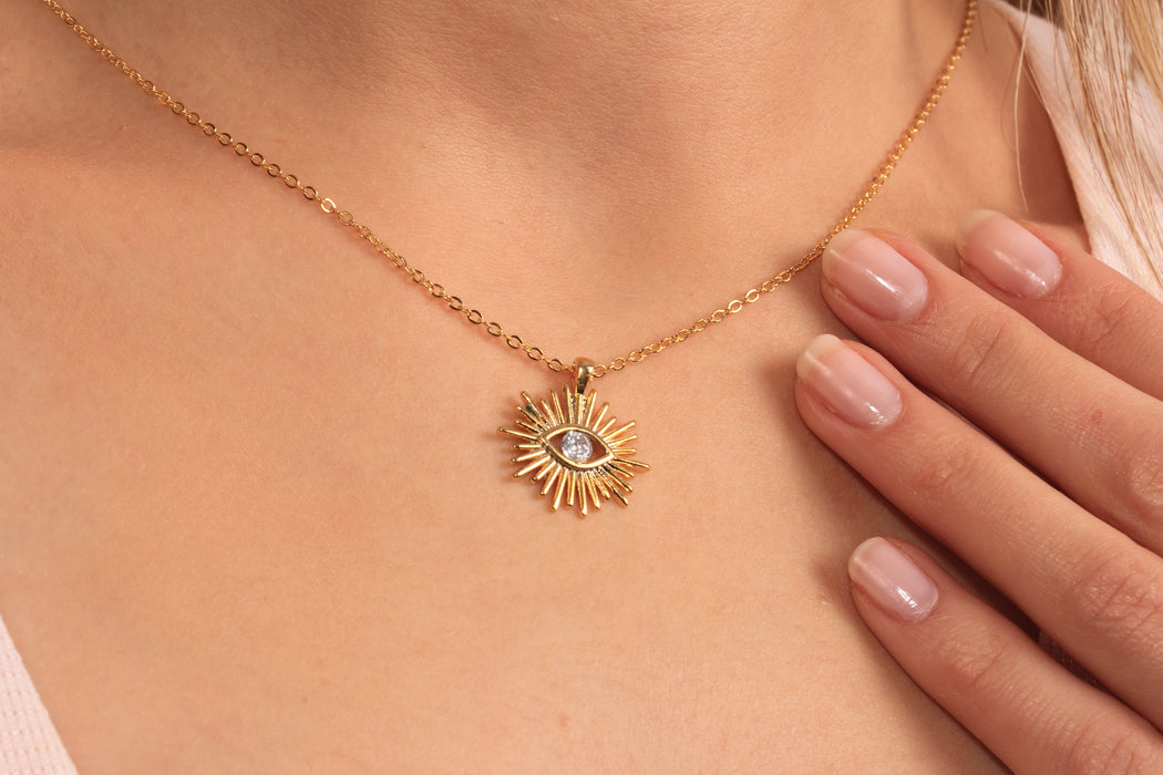 Gold Necklace With CZ Eye Pendant