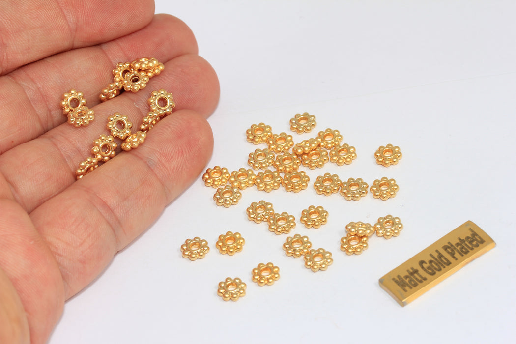 6,5mm 24k Matt Gold Snowflake Connector Beads, Flower Beads, BRT447
