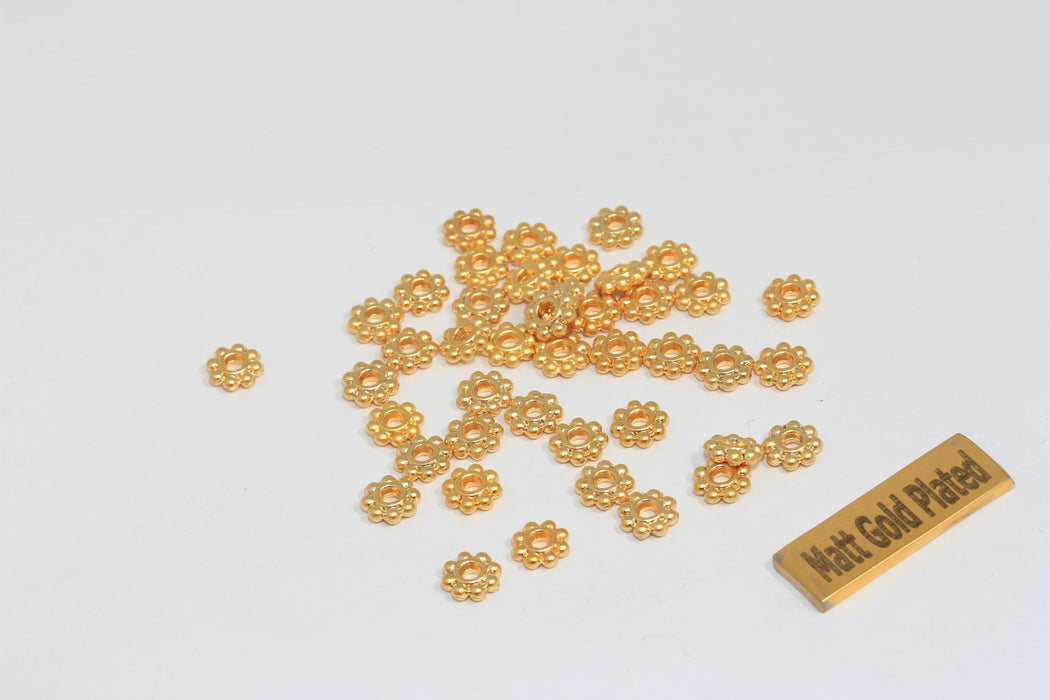 6,5mm 24k Matt Gold Snowflake Connector Beads, Flower Beads, BRT447