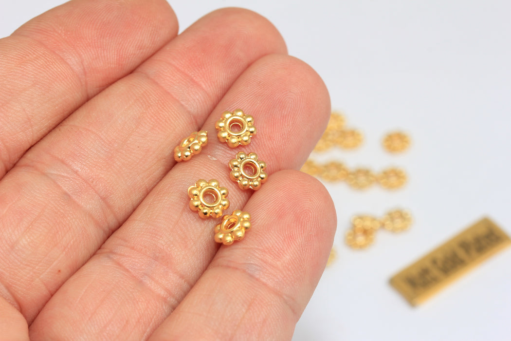 6,5mm 24k Matt Gold Snowflake Connector Beads, Flower Beads, BRT447