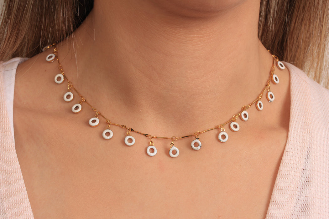 Gold Necklace With Enamel Donut Charms