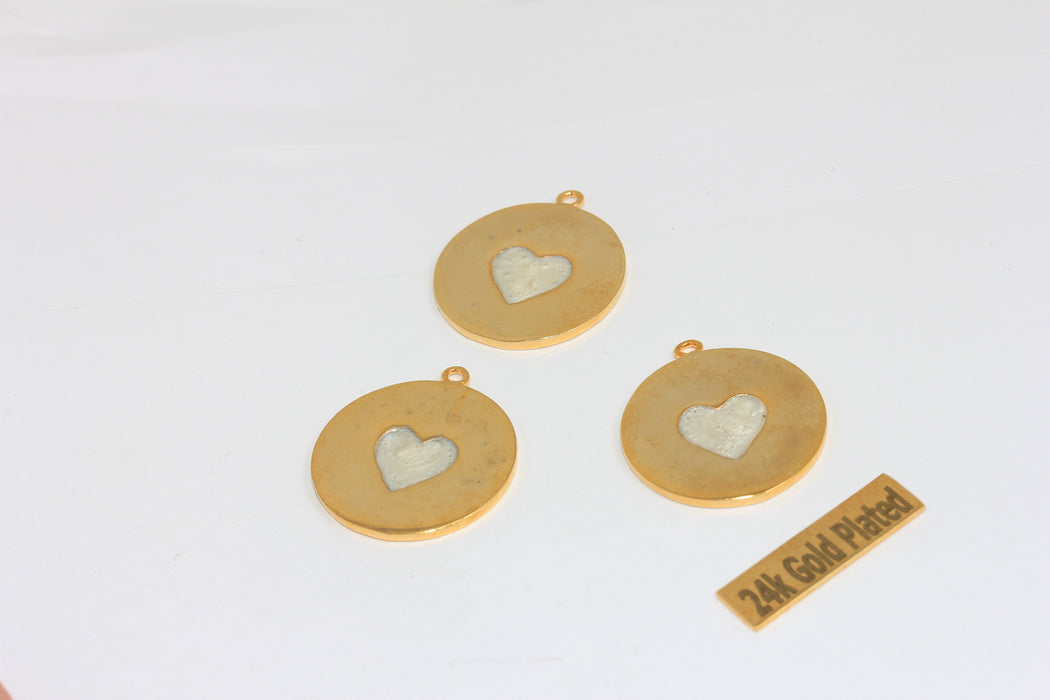 23x26mm 24k Shiny Gold Heart Medallion, Heart Pendant,  BRT490-11