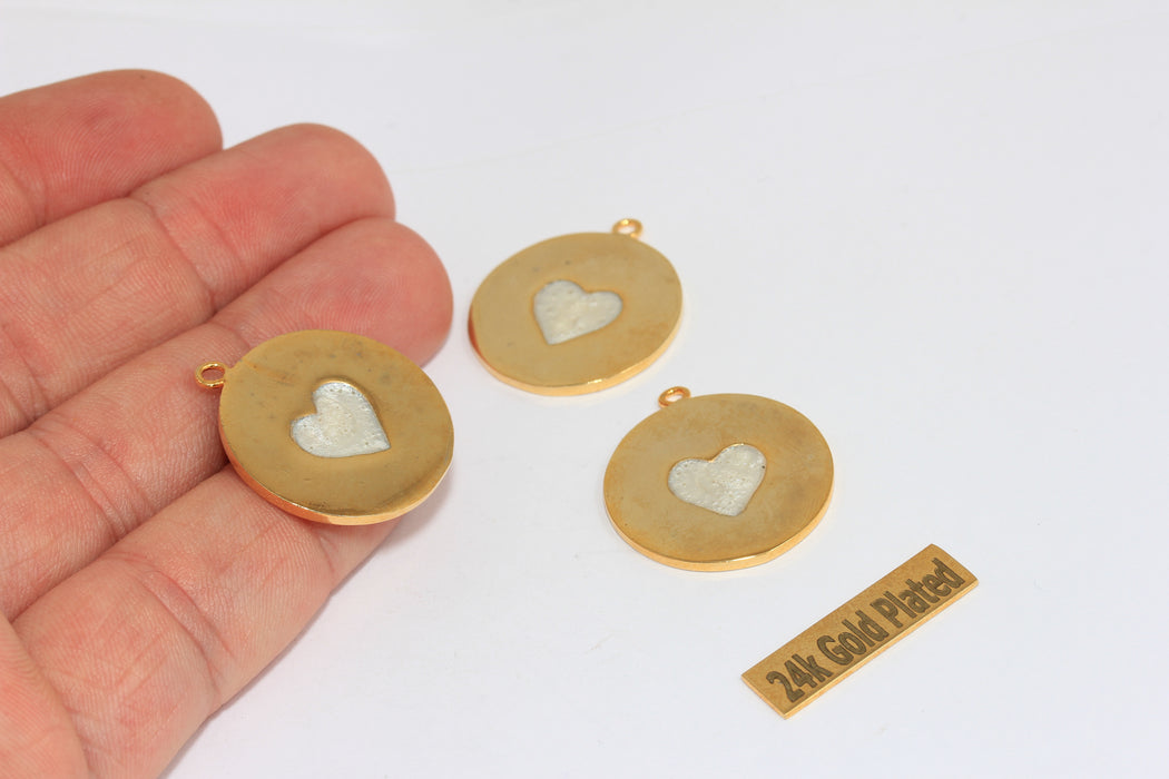 23x26mm 24k Shiny Gold Heart Medallion, Heart Pendant,  BRT490-11