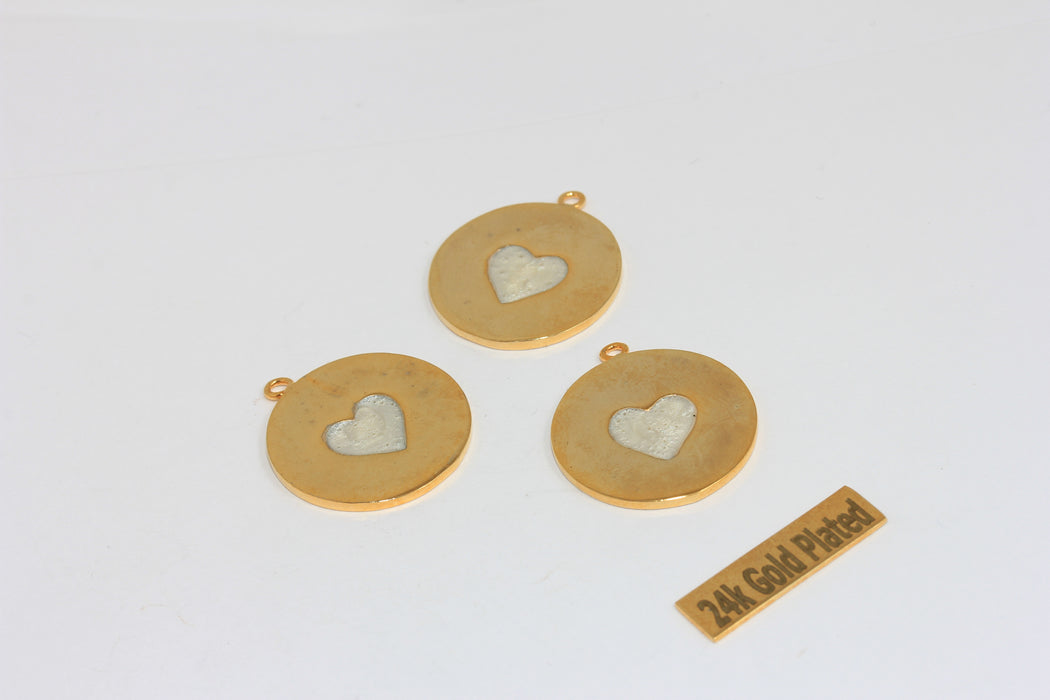 23x26mm 24k Shiny Gold Heart Medallion, Heart Pendant,  BRT490-11