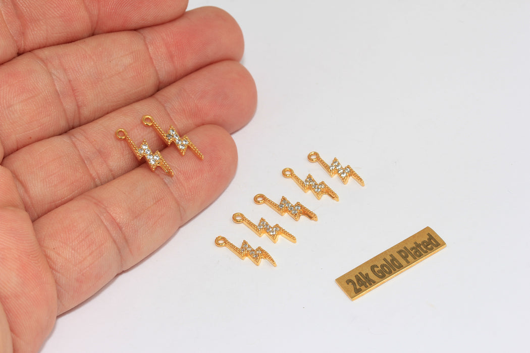 Ciondoli in oro lucido 24k da 5x16 mm, micro pavé di fulmini, BRT488