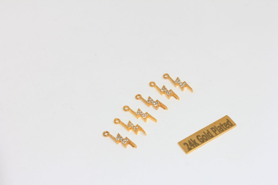 Ciondoli in oro lucido 24k da 5x16 mm, micro pavé di fulmini, BRT488