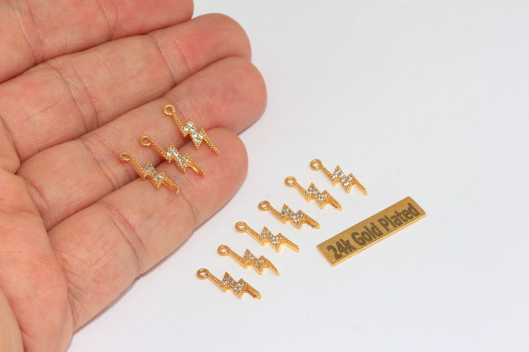 Ciondoli in oro lucido 24k da 5x16 mm, micro pavé di fulmini, BRT488