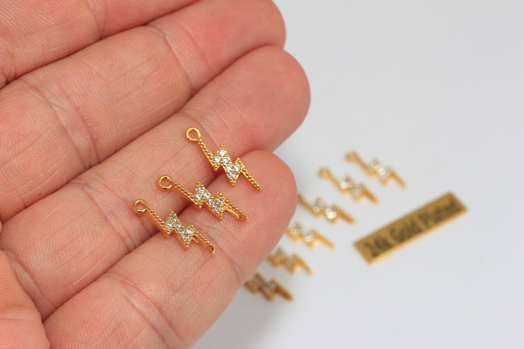 Ciondoli in oro lucido 24k da 5x16 mm, micro pavé di fulmini, BRT488