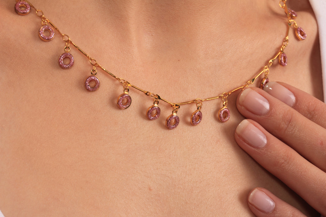 Collana a forma di cuore in oro lucido 24k da 17'', collana a forma di cuore in smalto rosso,