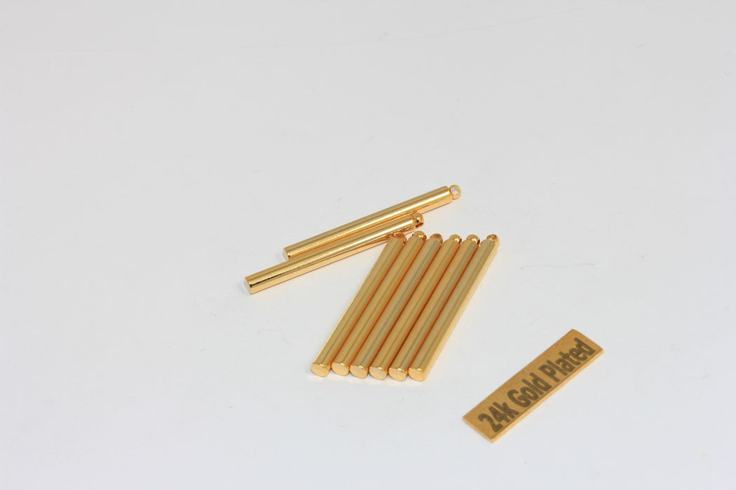 3x30mm 24k Shiny Gold Plated Bar, Round Vertical Bar Pendant, BRT448
