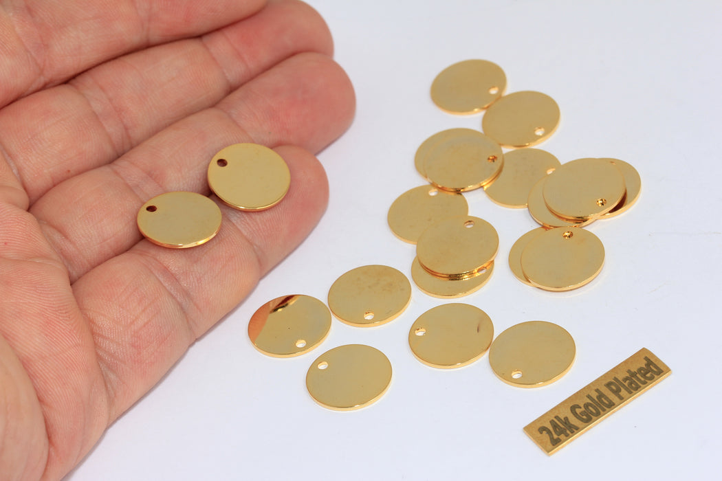 14mm 24k Shiny Gold Coins, Disc Charms, Personalized Disc, Stamping Tag,  Bracelet Coins, BRT478