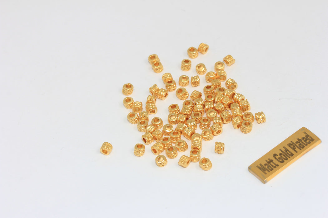 3x4mm 24K Mat Altın Ara Boncuklar, Yuvarlak Boncuklar, Ara Parçalar BRT467